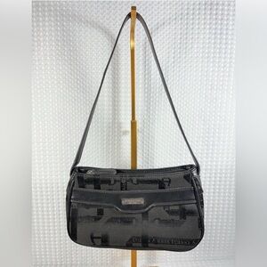 Vintage Etienne Aigner Signature Logo Print Baguette Small Shoulder Bag Black